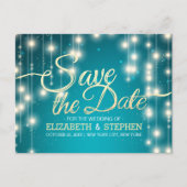 Carte Postale Faire-part Turquoise String Lights Gold Script Enregistrer la (Devant)