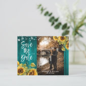 Carte Postale Faire-part Turquoise Tournesol Mariage Photo Enregistrer La D (Debout devant)
