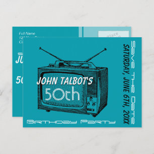 Carte Postale Faire-part TV vintage 50e anniversaire Enregistrer la date