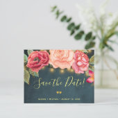 Carte Postale Faire-part Twinkles lumières marine blush rose mariage date d (Debout devant)