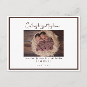 Carte Postale Faire-part Twins Photo Dieu a béni cette naissance à domicile