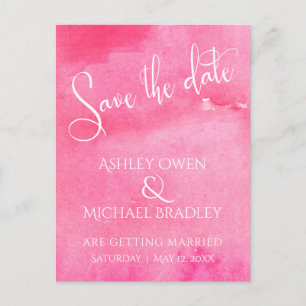 Carte Postale Faire-part Typographie aquarelle rose vif Enregistrez la date