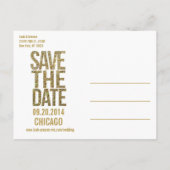 Carte Postale Faire-part Typographie Black & Gold Glitter Save the Date (Dos)