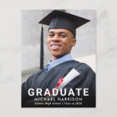 Carte Postale Faire-part Typographie blanche en gras Photo remise des diplô (Devant)