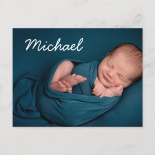 Carte Postale Faire-part Typographie blanche simple Baby boy Nom Photo