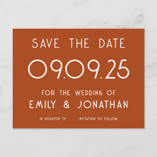 Carte Postale Faire-part Typographie blanche simple Mariage en terre cuite
