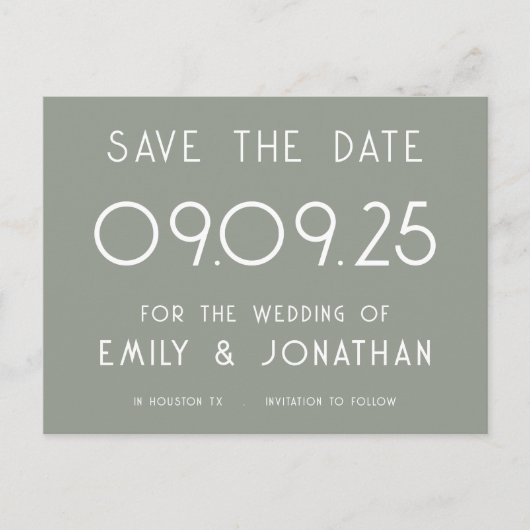 Carte Postale Faire-part Typographie blanche simple Mariage vert Sage (Devant)