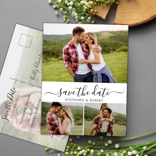 Carte Postale Faire-part Typographie budgétaire 3 Collage photo Enregistrez