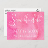 Carte Postale Faire-part Typographie de l'aquarelle rose chaud Enregistrer (Devant / Derrière)