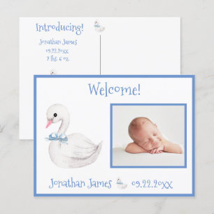 Carte Postale Faire-part Typographie de photo de Baby Boy Blue Nom Statisti