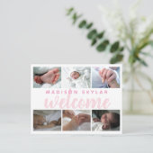 Carte Postale Faire-part Typographie de script rose Bienvenue 6 Collage pho (Debout devant)