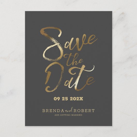Carte Postale Faire-part Typographie dorée moderne sur Save the Date gris f (Devant)