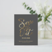 Carte Postale Faire-part Typographie dorée moderne sur Save the Date gris f (Debout devant)