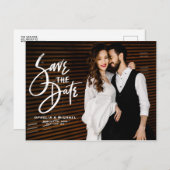 Carte Postale Faire-part Typographie du script de pinceau blanc Photo Enreg (Devant / Derrière)