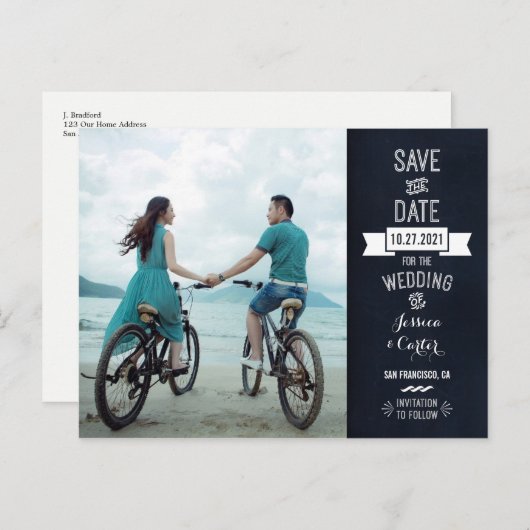 Carte Postale Faire-part Typographie du tableau rustique Photographie Enreg (Devant / Derrière)