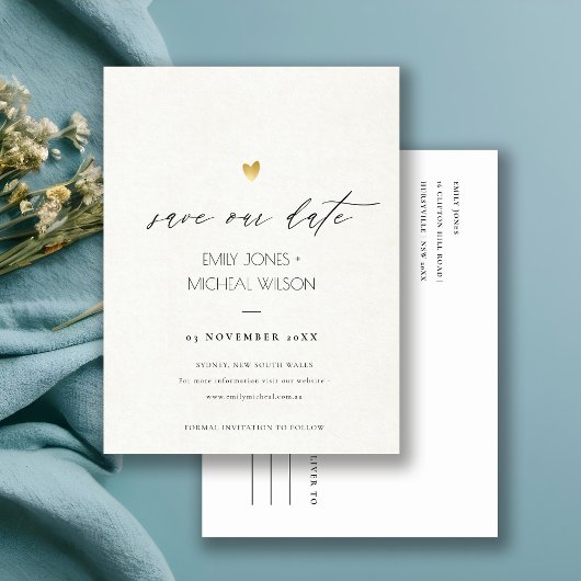 CARTE POSTALE FAIRE-PART TYPOGRAPHIE ÉLÉGANTE SIMPLE OR GRIS ENREGISTRER L