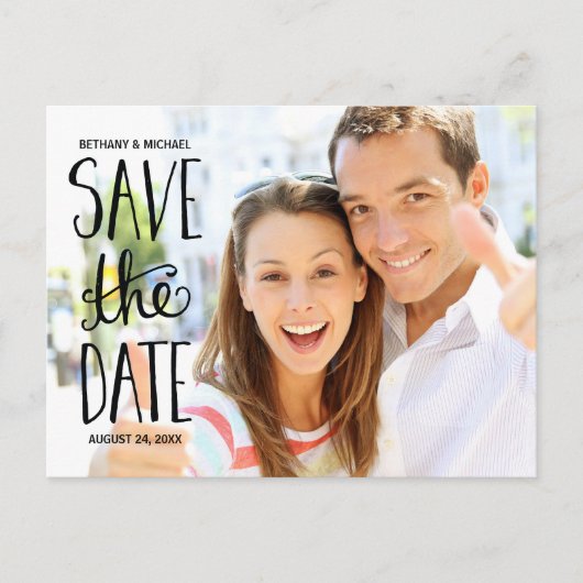 Carte Postale Faire-part Typographie lettrage photo Save the Date (Devant)