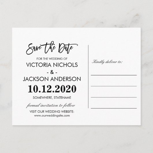 Carte Postale Faire-part Typographie manuscrite Mariage Enregistrer la date (Dos)