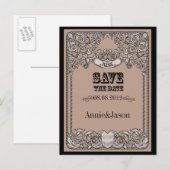 Carte Postale Faire-part typographie mariage campagnard occidental enregist (Devant / Derrière)