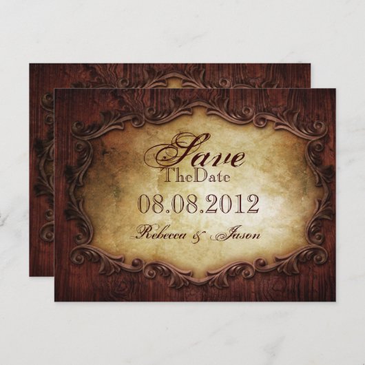 Carte Postale Faire-part typographie mariage campagnard occidental enregist (Devant / Derrière)