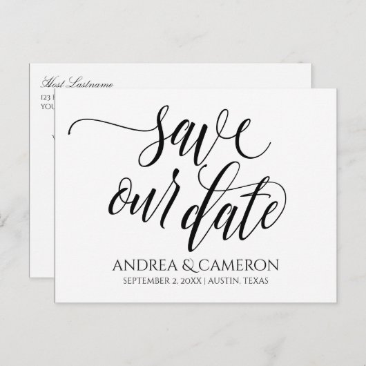 Carte Postale Faire-part Typographie mariage Sauvegarder la date | Noir (Devant / Derrière)