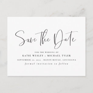 Carte Postale Faire-part Typographie minimale noire Enregistrez la date