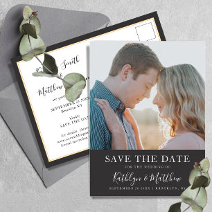 Carte Postale Faire-part Typographie moderne noir et blanc Mariage photo