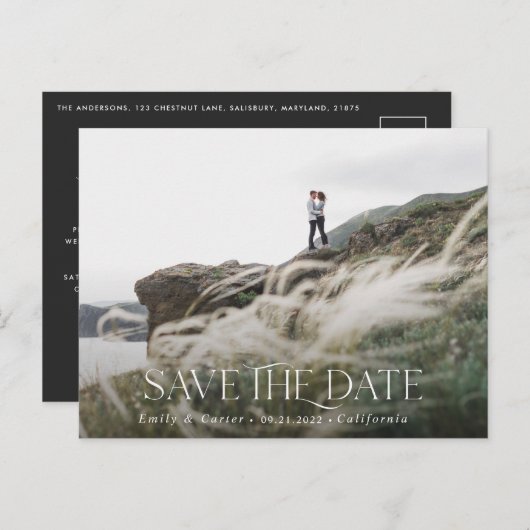 Carte Postale Faire-part Typographie moderne photo minimale noir et blanc (Devant / Derrière)