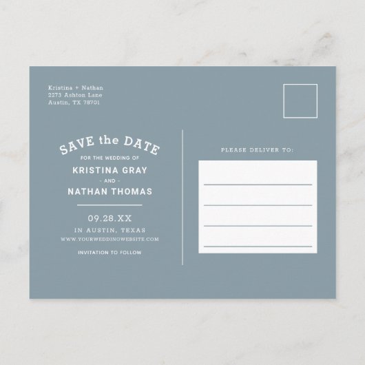 Carte Postale Faire-part Typographie moderne Représentation photo Enregistr (Dos)