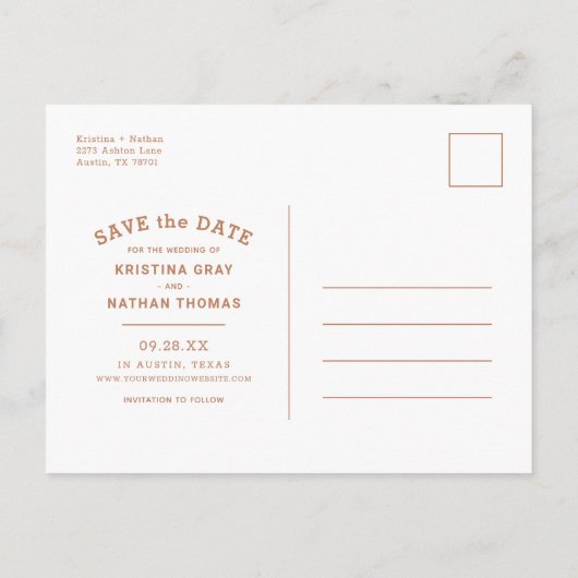 Carte Postale Faire-part Typographie moderne Représentation photo Enregistr (Dos)