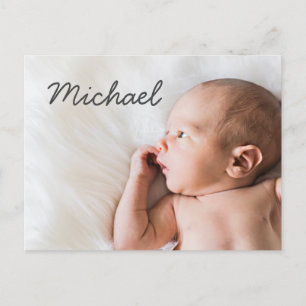 Carte Postale Faire-part Typographie moderne simple Baby boy Nom Photo Nais