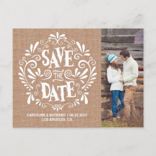 CARTE POSTALE FAIRE-PART TYPOGRAPHIE MODERNE TOILE DE JUTE CARTON D'INV