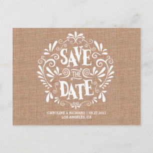 CARTE POSTALE FAIRE-PART TYPOGRAPHIE MODERNE TOILE DE JUTE CARTON D'INV