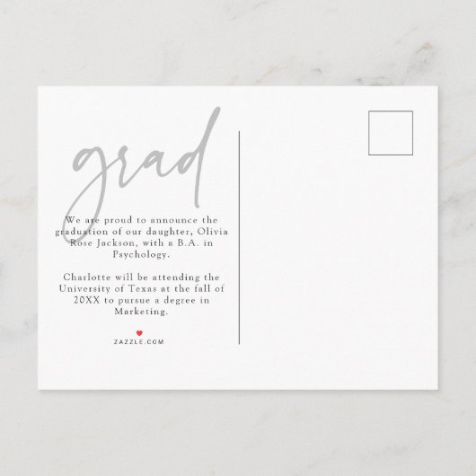 Carte Postale Faire-part Typographie Noire moderne Diplôme photo (Dos)