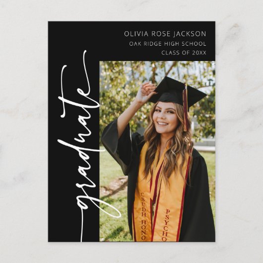 Carte Postale Faire-part Typographie Noire moderne Diplôme photo (Devant)