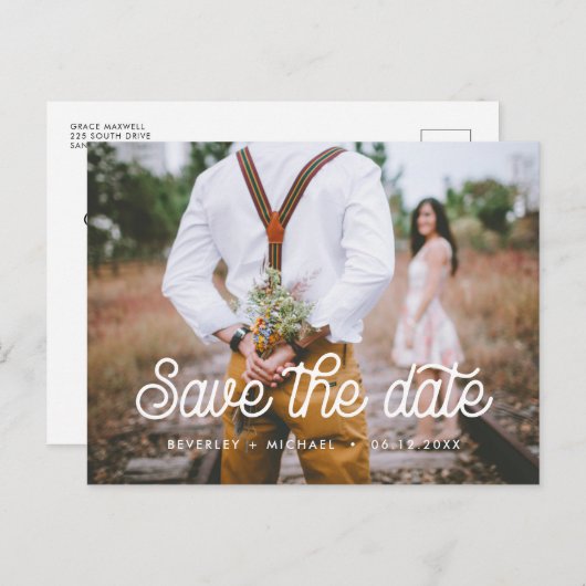 Carte Postale Faire-part Typographie rétro Enregistrer la date (Devant / Derrière)