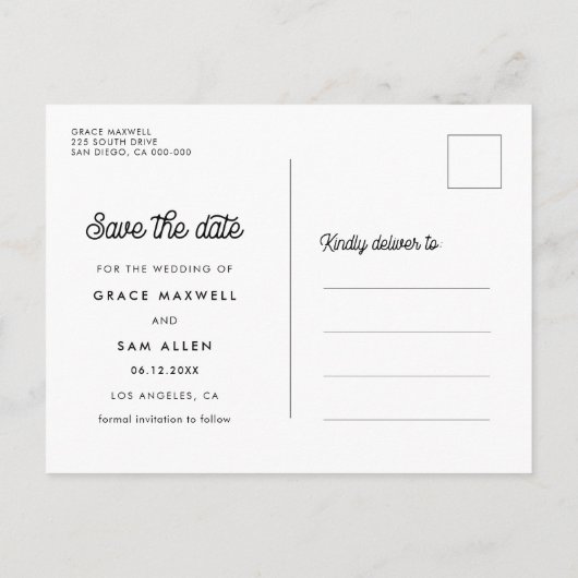 Carte Postale Faire-part Typographie rétro Enregistrer la date (Dos)