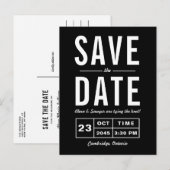 Carte Postale Faire-part Typographie Rétro Noir Navy Enregistrer la Date (Devant / Derrière)