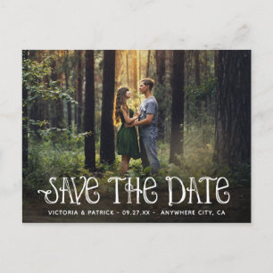 Carte Postale Faire-part Typographie rustique Mariage photo Enregistrer la 