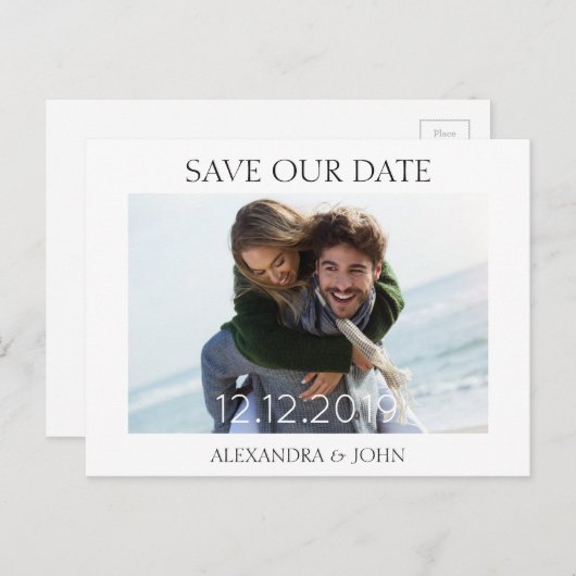 Carte Postale Faire-part Typographie simple Enregistrer notre date Invitati (Devant / Derrière)