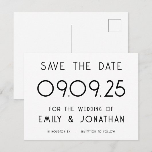 Carte Postale Faire-part Typographie simple Mariage noir blanc (Devant / Derrière)