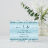 Carte Postale Faire-part Typographie tendance Mariage bleu Enregistrer la d (Debout devant)