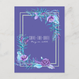 Carte Postale Faire-part Ultra Violet Pourpre Aqua Floral Chic Enregistrez