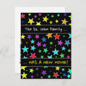 Carte Postale Faire-part "UNE NOUVELLE MAISON !" ; Motif d'étoiles amusant (Devant / Derrière)