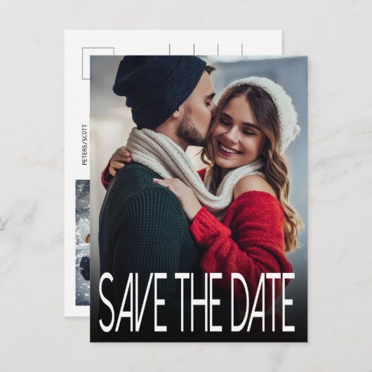 Carte Postale Faire-part Une photo moderne Enregistrer la date verticale (Devant / Derrière)