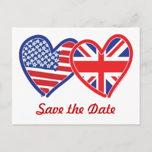 Carte Postale Faire-part Union Jack/USA Enregistrer la date