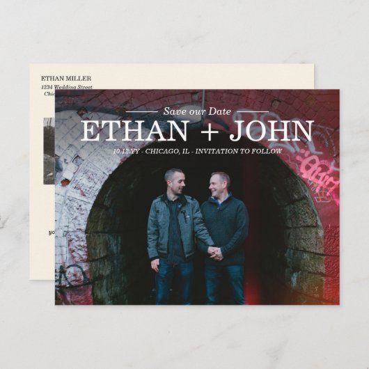 Carte Postale Faire-part Union moderne Sauvez la date (Devant / Derrière)