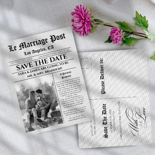 Carte Postale Faire-part Unique Newspaper wedding Announcement Postcard