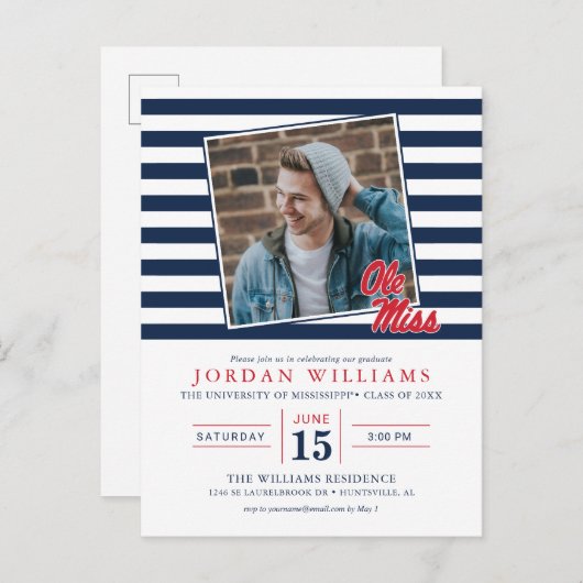 Carte Postale Faire-part Université du Mississippi | Ole Miss Script (Devant / Derrière)