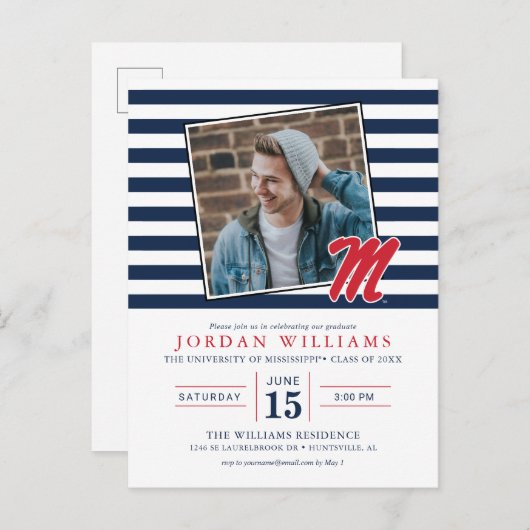 Carte Postale Faire-part Université du Mississippi | Script M (Devant / Derrière)